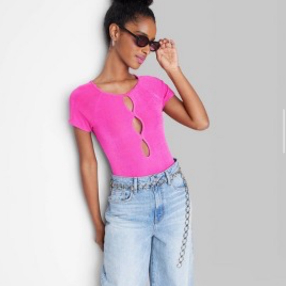 Women's Cut Out Front Bodysuit - Wild Fable™ Vibrant Pink L